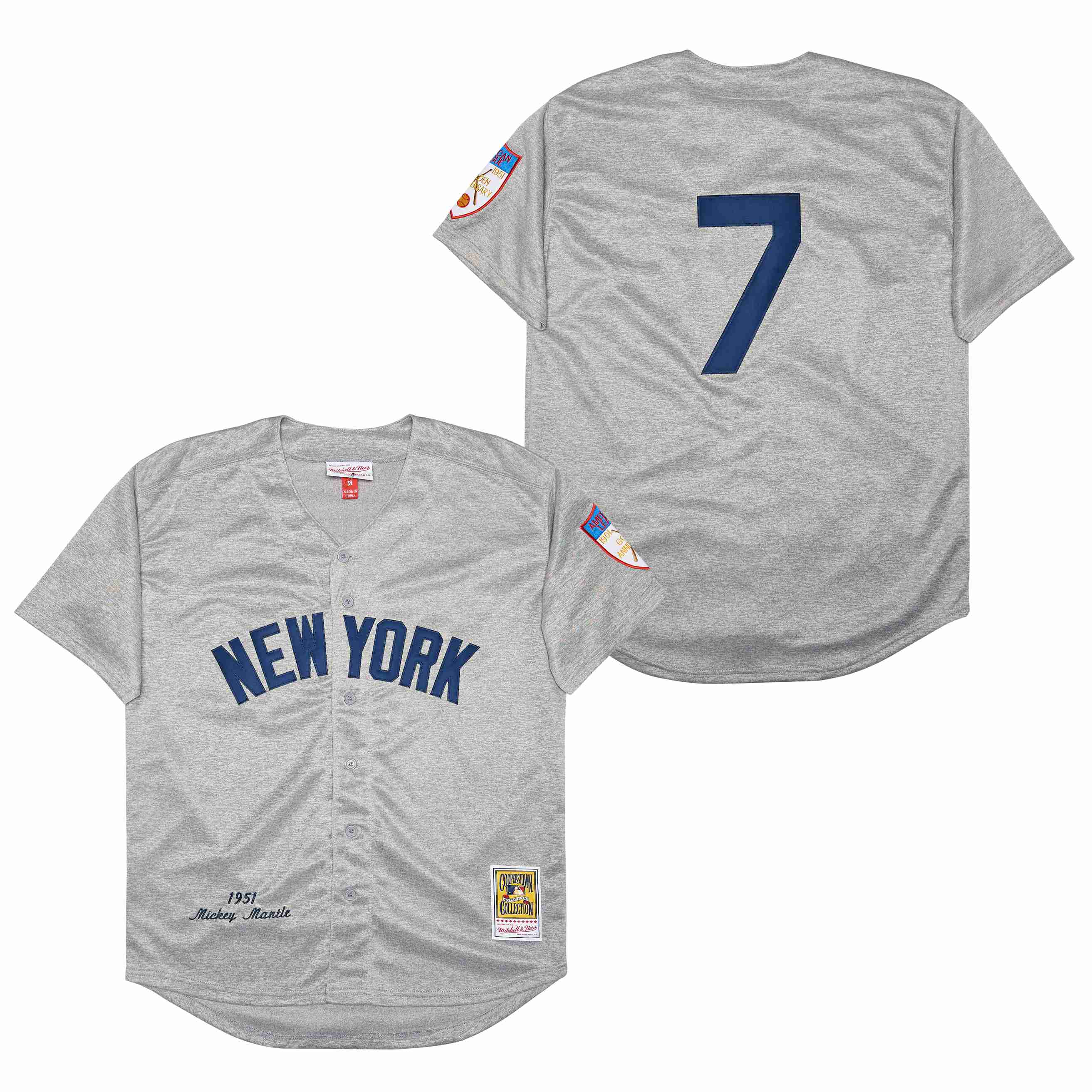 Men New York Yankees 7 No name Grey 1951 MLB Jersey